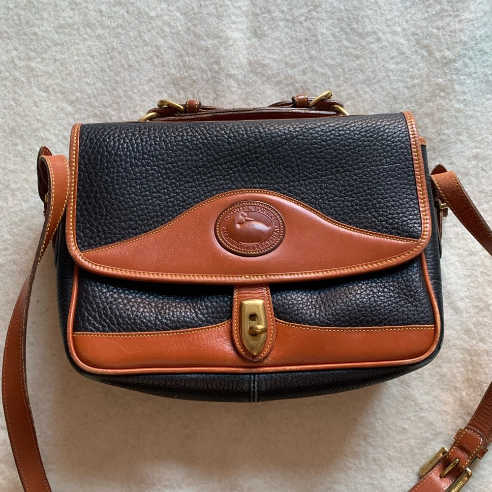 Black and Camel Dooney & Brooke Leather Crossbody Purse